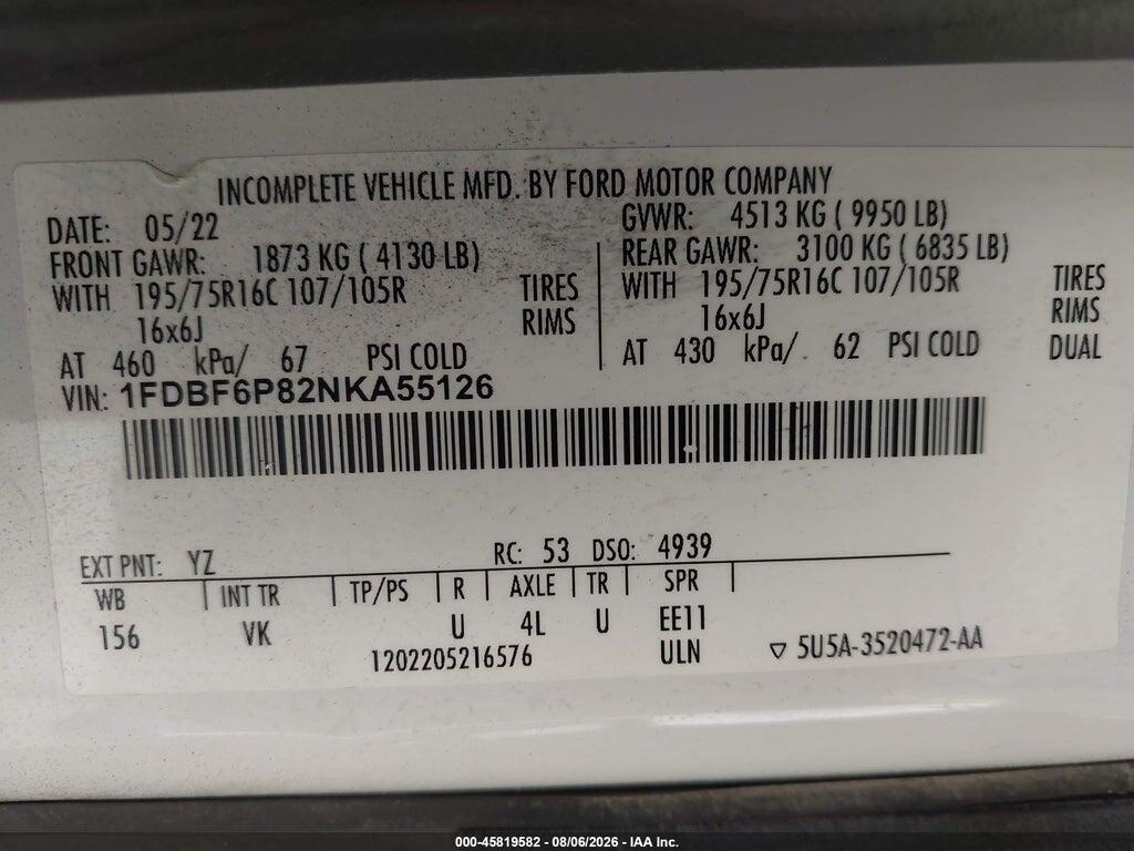 1FDBF6P82NKA55126 2022 FORD TRANSIT-350 CUTAWAY photo no. 8