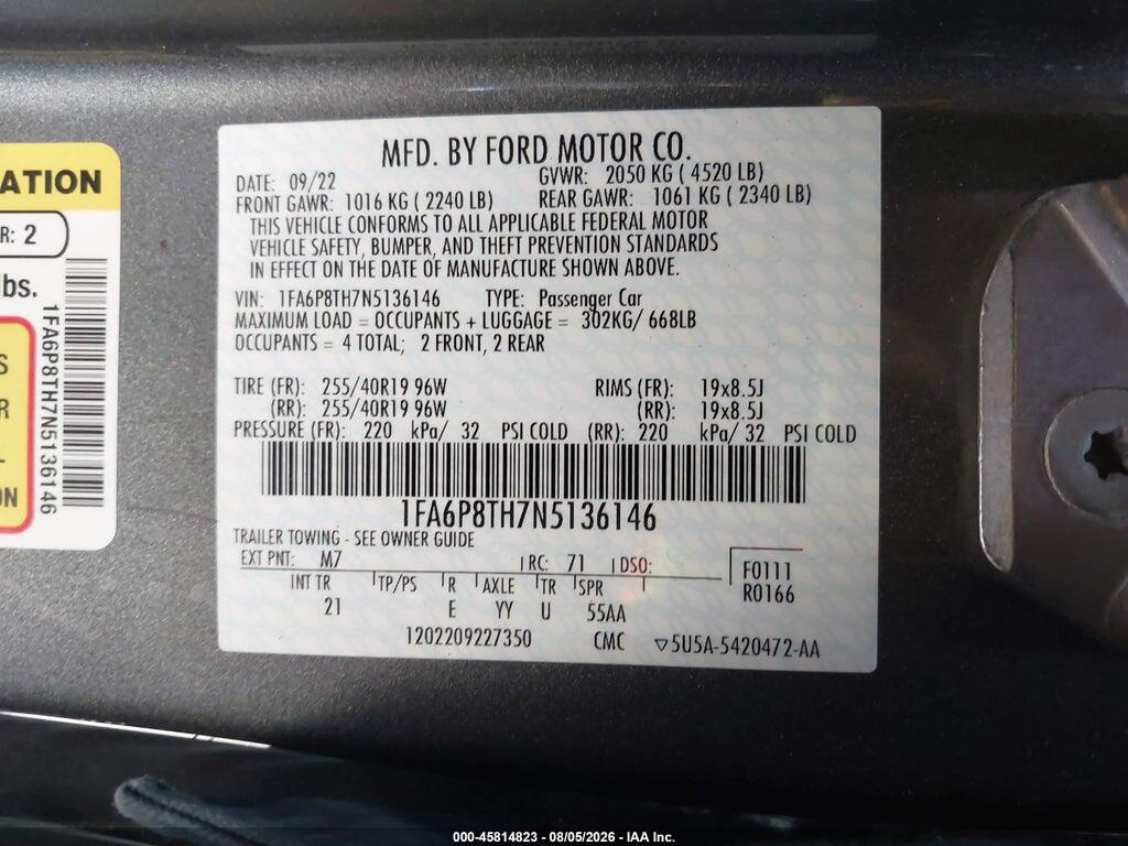 1FA6P8TH7N5136146 2022 FORD MUSTANG photo no. 9