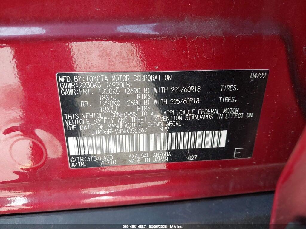 JTMD6RFV4ND056367 2022 TOYOTA RAV4 HYBRID photo no. 9
