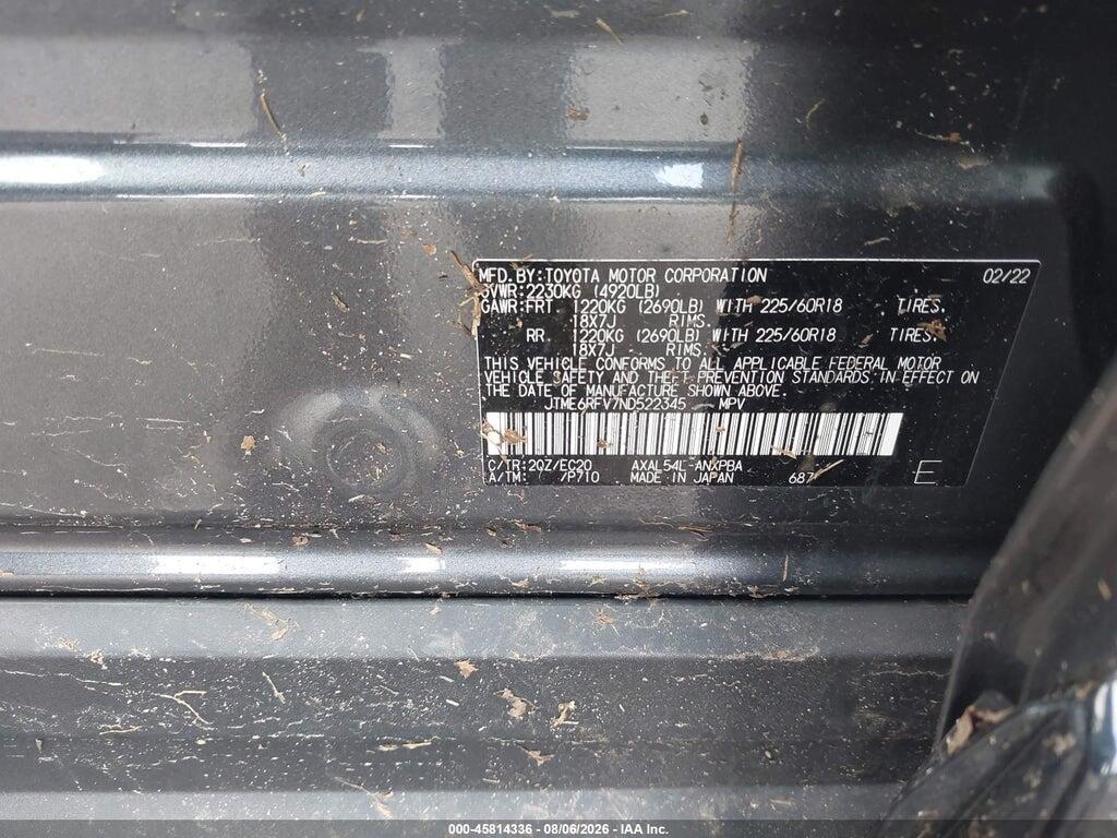 JTME6RFV7ND522345 2022 TOYOTA RAV4 HYBRID photo no. 9