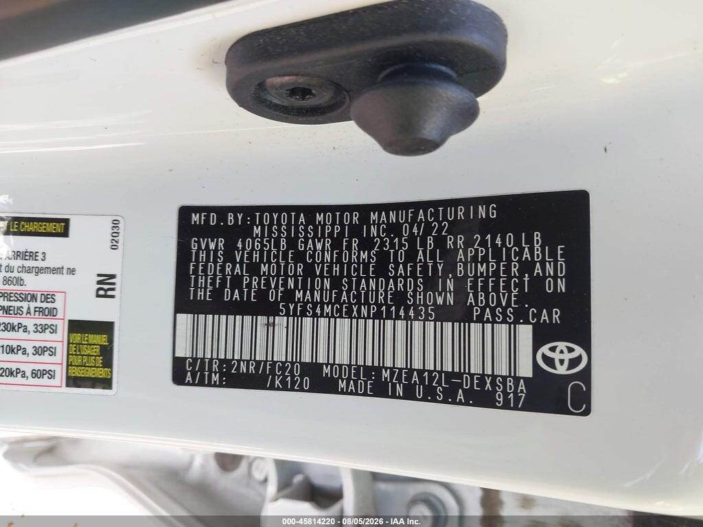 5YFS4MCEXNP114435 2022 TOYOTA COROLLA photo no. 9