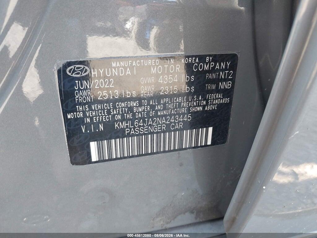 KMHL64JA2NA243445 2022 HYUNDAI SONATA photo no. 9