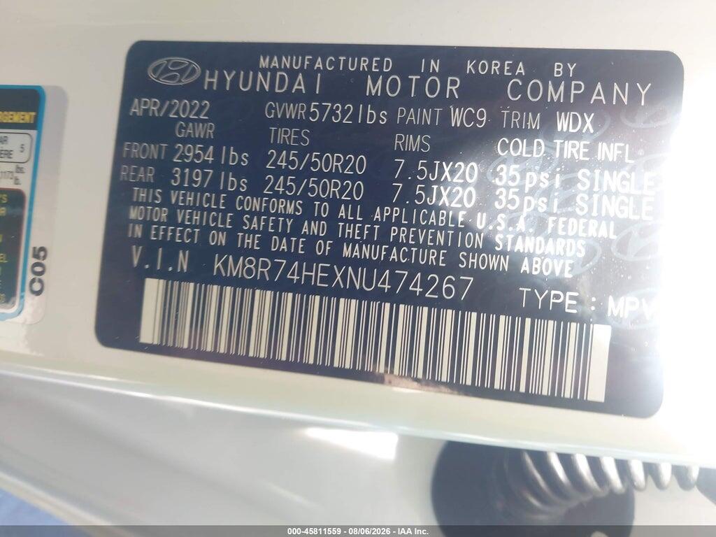 KM8R74HEXNU474267 2022 HYUNDAI PALISADE photo no. 9