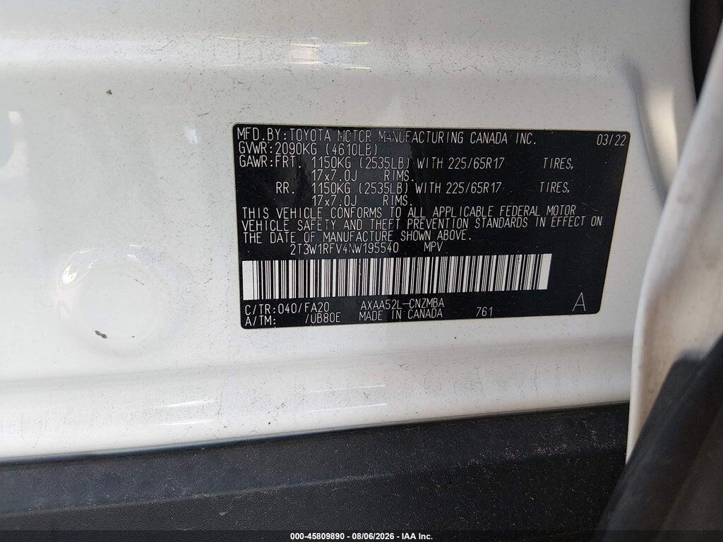 2T3W1RFV4NW195540 2022 TOYOTA RAV4 photo no. 9