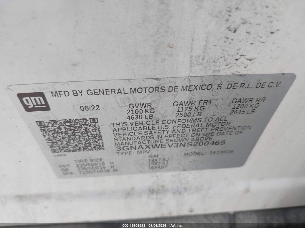 3GNAXWEV3NS200465 2022 CHEVROLET EQUINOX photo no. 9