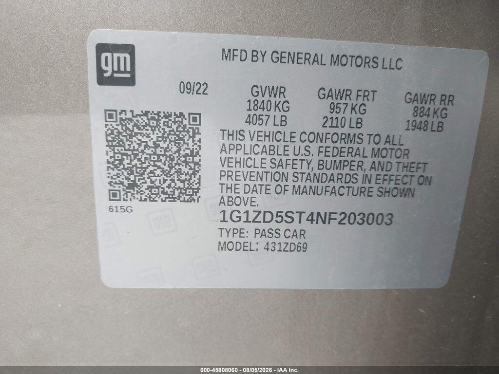1G1ZD5ST4NF203003 2022 CHEVROLET MALIBU photo no. 9