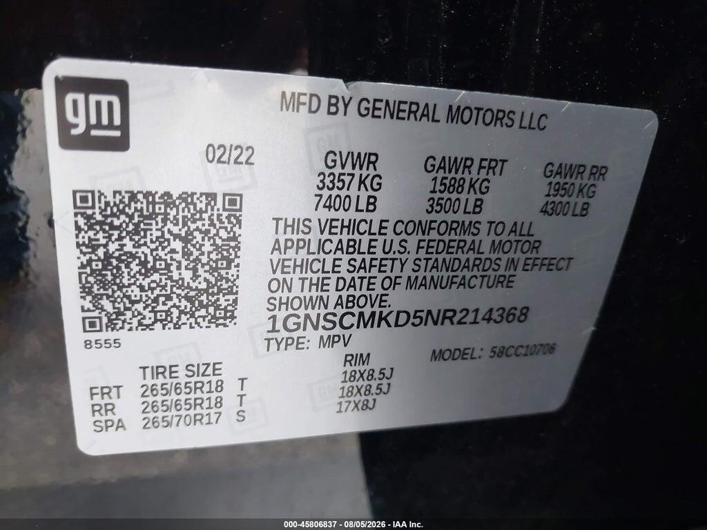 1GNSCMKD5NR214368 2022 CHEVROLET TAHOE photo no. 9