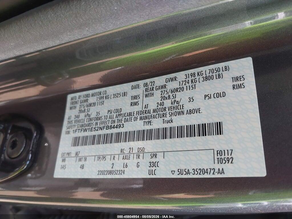 1FTFW1E52NFB84493 2022 FORD F-150 photo no. 8