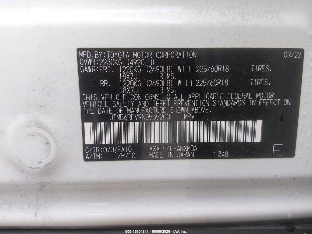 JTMB6RFV9ND535200 2022 TOYOTA RAV4 HYBRID photo no. 9