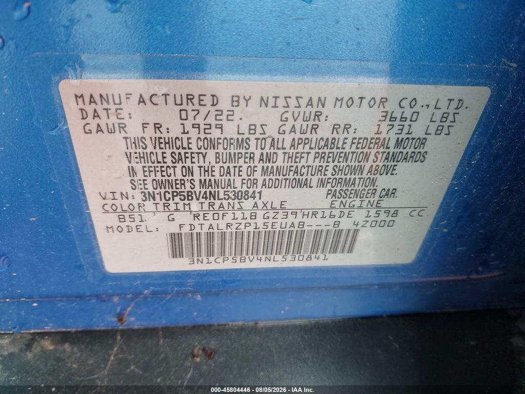 3N1CP5BV4NL530841 2022 NISSAN KICKS photo no. 9