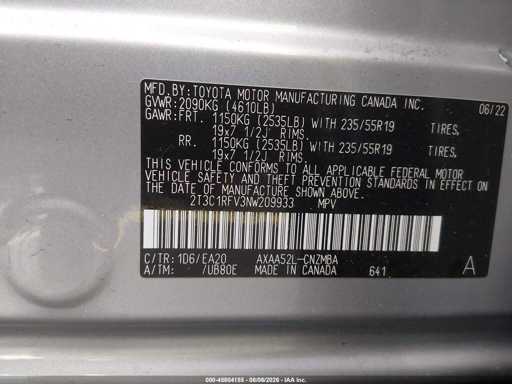 2T3C1RFV3NW209933 2022 TOYOTA RAV4 photo no. 9