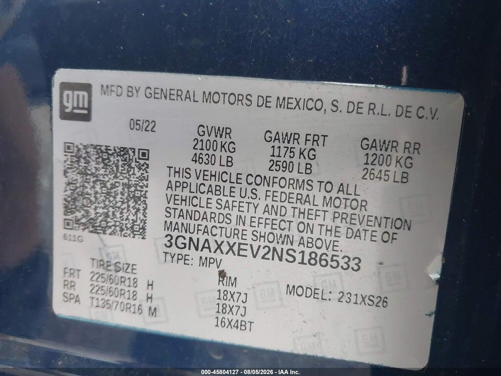 3GNAXXEV2NS186533 2022 CHEVROLET EQUINOX photo no. 9