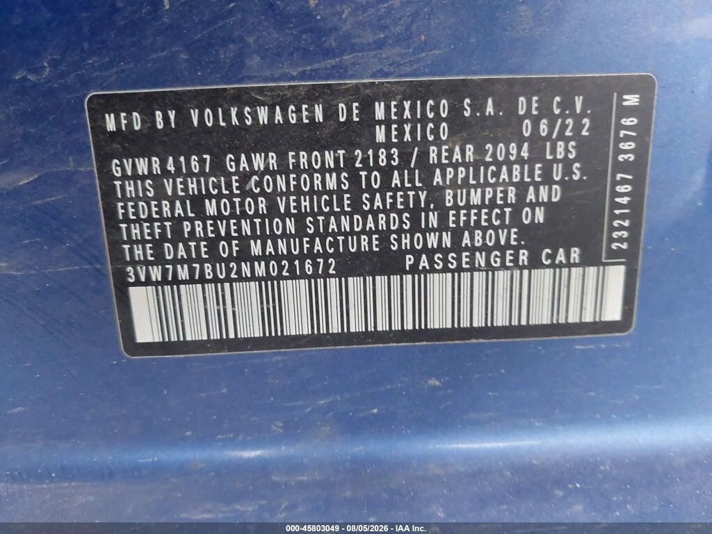 3VW7M7BU2NM021672 2022 VOLKSWAGEN JETTA photo no. 9