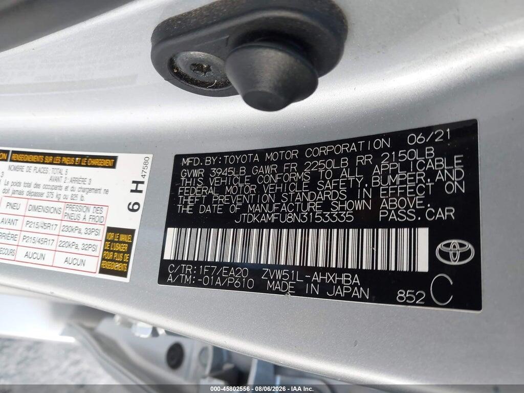 JTDKAMFU8N3153335 2022 TOYOTA PRIUS photo no. 9