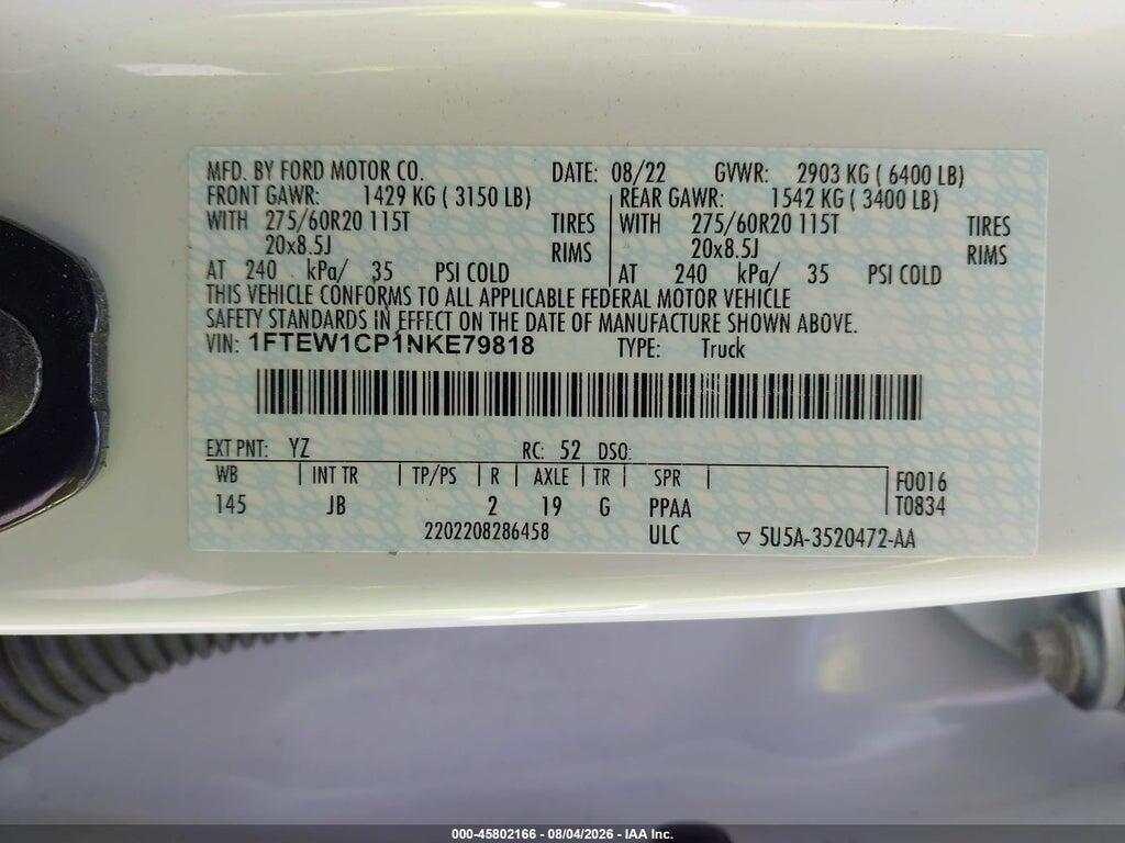 1FTEW1CP1NKE79818 2022 FORD F-150 photo no. 9