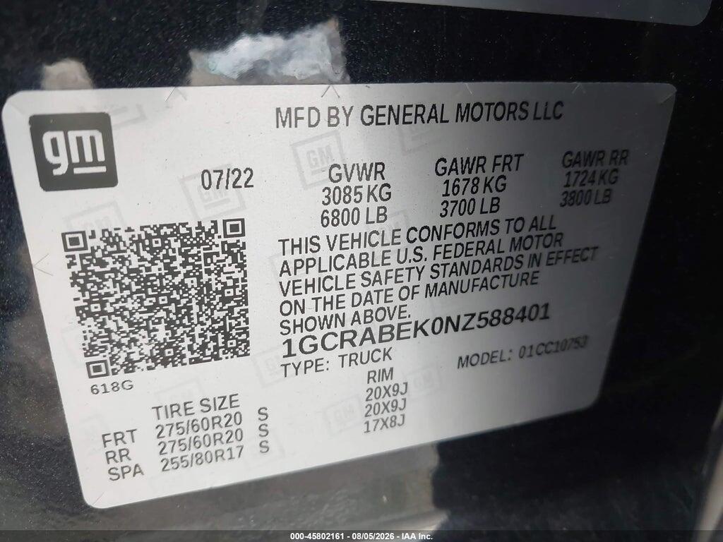 1GCRABEK0NZ588401 2022 CHEVROLET SILVERADO 1500 photo no. 9