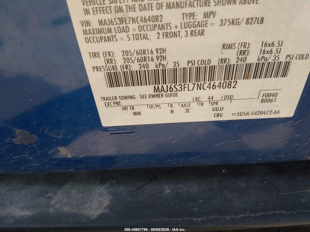 MAJ6S3FL7NC464082 2022 FORD ECOSPORT photo no. 9