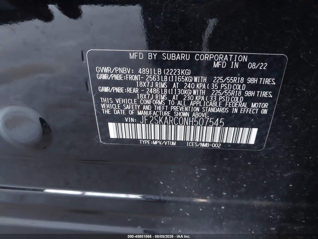 JF2SKARC0NH507545 2022 SUBARU FORESTER photo no. 9