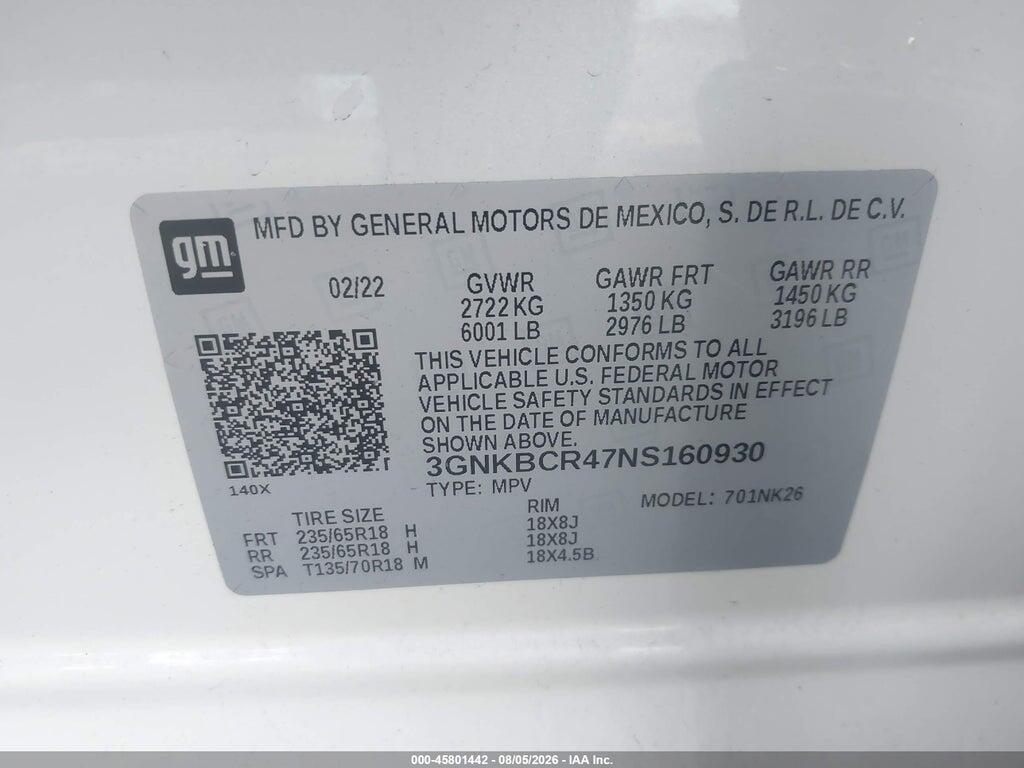 3GNKBCR47NS160930 2022 CHEVROLET BLAZER photo no. 9