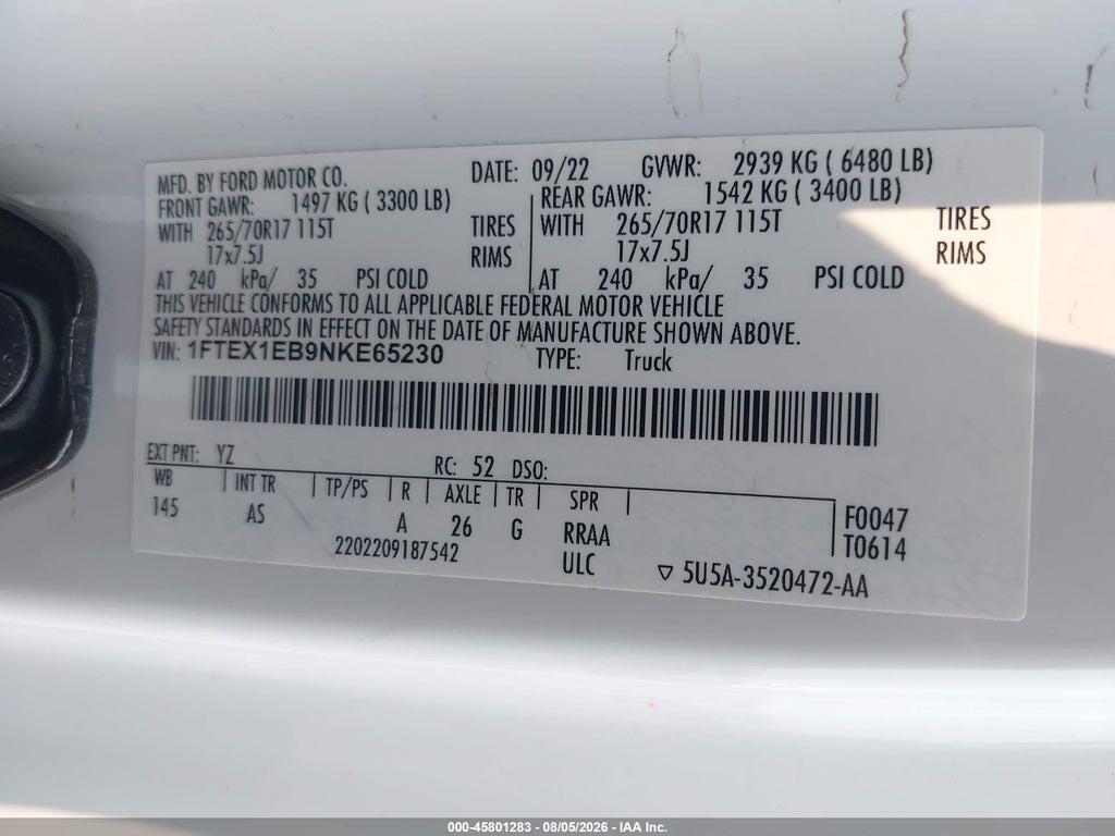 1FTEX1EB9NKE65230 2022 FORD F-150 photo no. 9