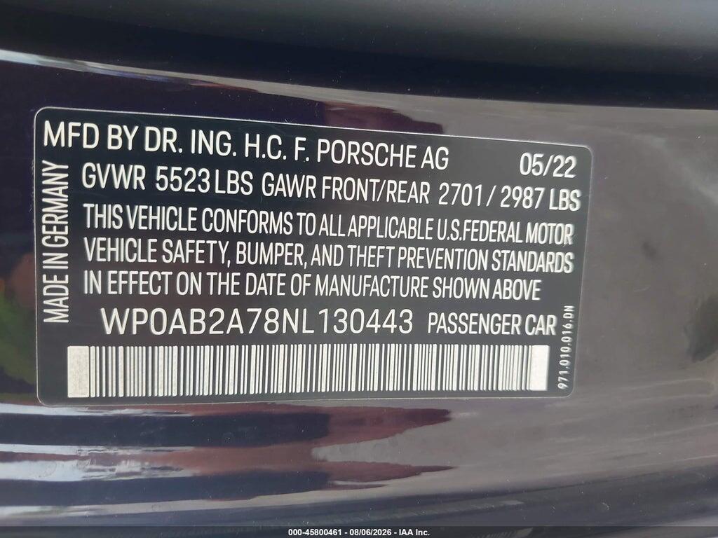 WP0AB2A78NL130443 2022 PORSCHE PANAMERA photo no. 9