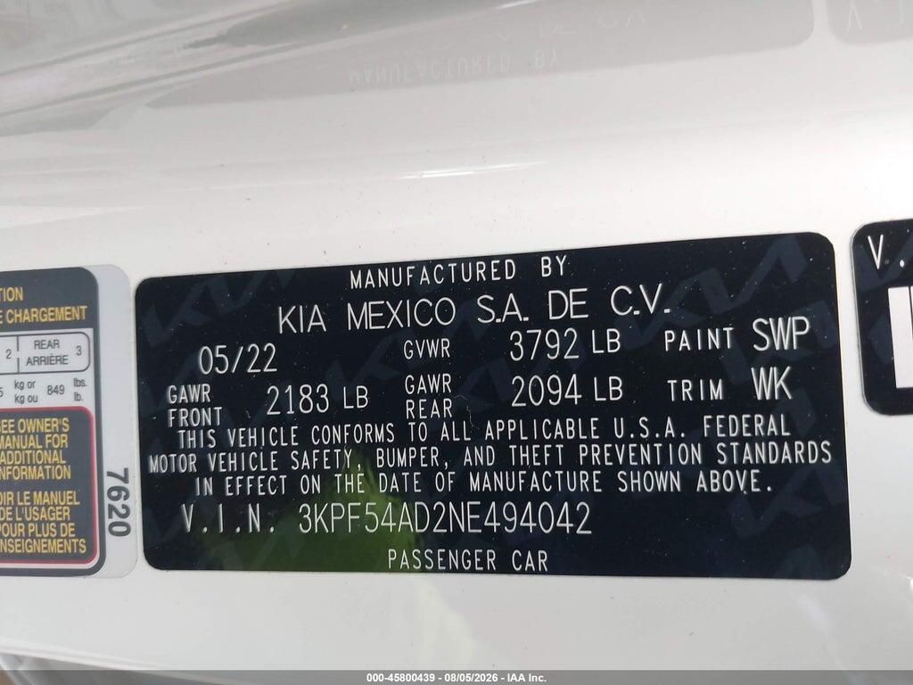 3KPF54AD2NE494042 2022 KIA FORTE photo no. 9