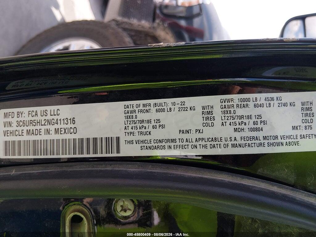 3C6UR5HL2NG411316 2022 RAM 2500 photo no. 9