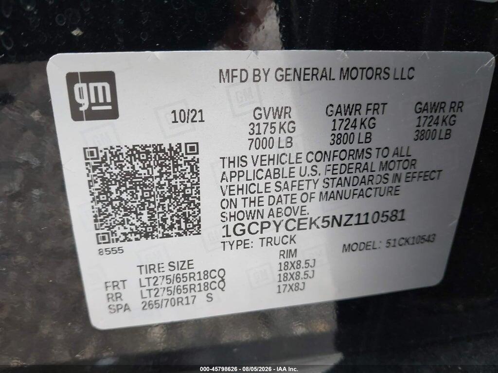 1GCPYCEK5NZ110581 2022 CHEVROLET SILVERADO 1500 LTD photo no. 9