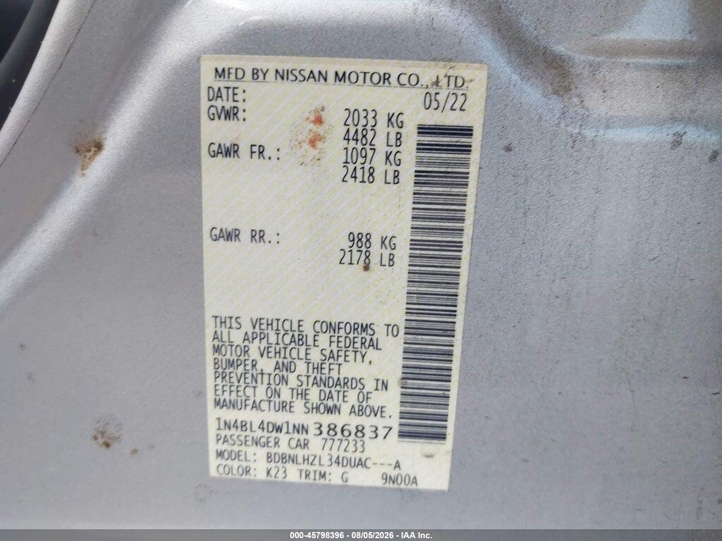 1N4BL4DW1NN386837 2022 NISSAN ALTIMA photo no. 9