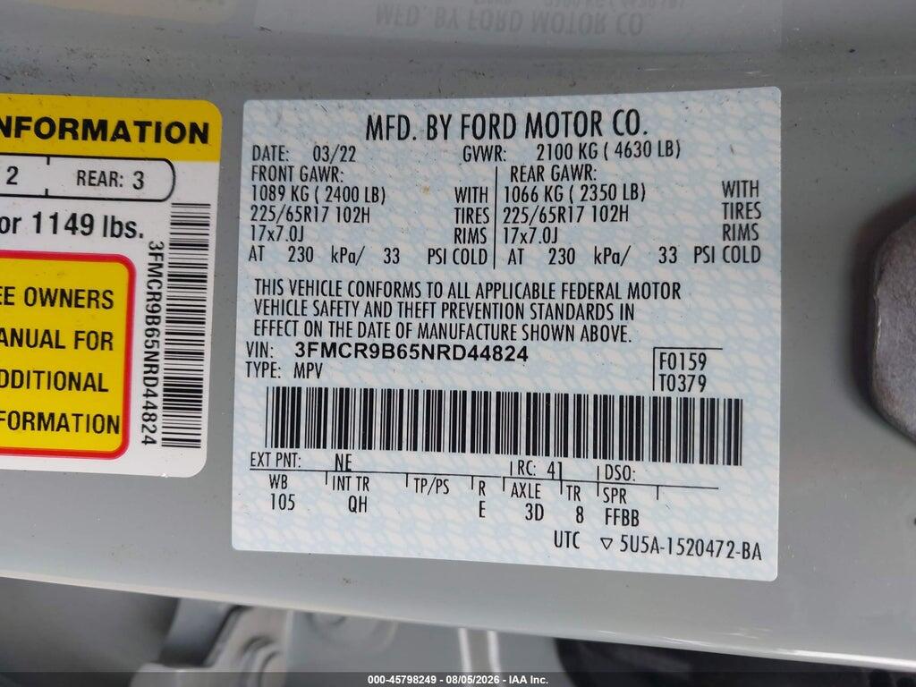 3FMCR9B65NRD44824 2022 FORD BRONCO SPORT photo no. 9