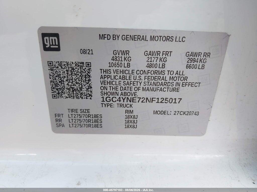 1GC4YNE72NF125017 2022 CHEVROLET SILVERADO 2500HD photo no. 8