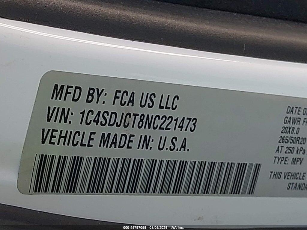 1C4SDJCT8NC221473 2022 DODGE DURANGO photo no. 9