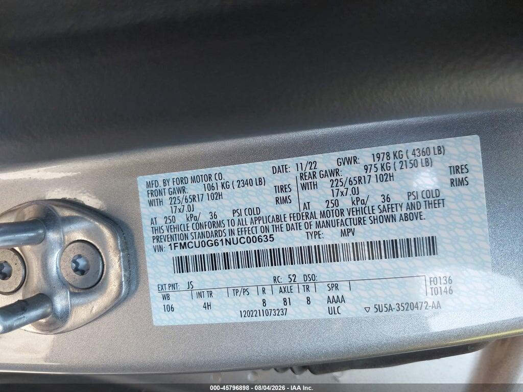 1FMCU0G61NUC00635 2022 FORD ESCAPE photo no. 9