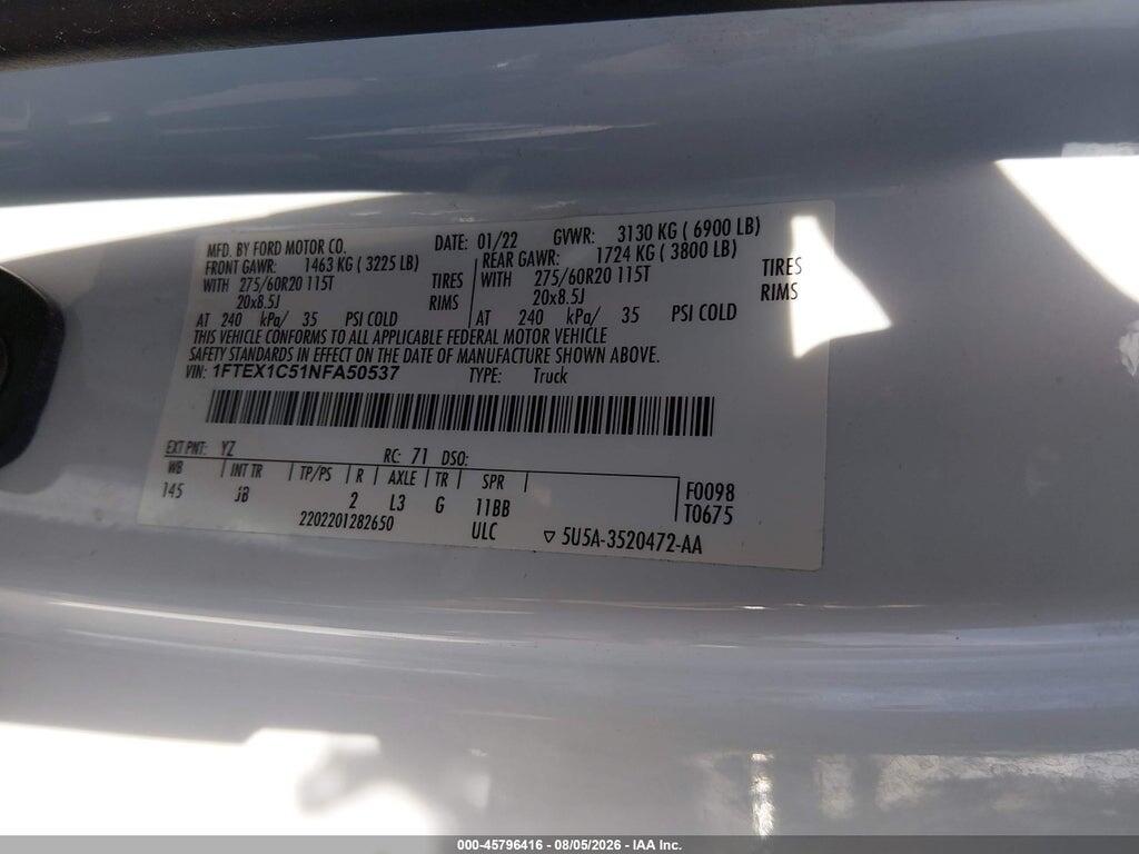 1FTEX1C51NFA50537 2022 FORD F-150 photo no. 9
