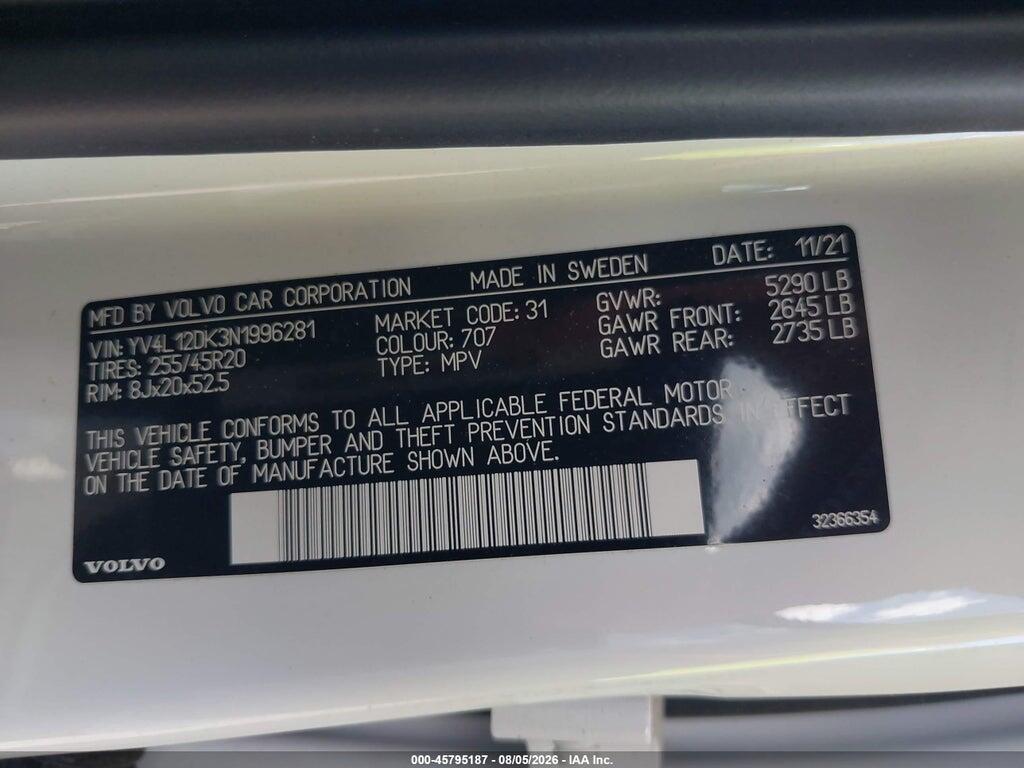 YV4L12DK3N1996281 2022 VOLVO XC60 photo no. 9