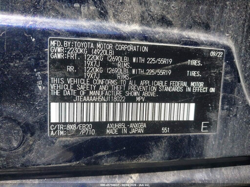 JTEAAAAH5NJ118022 2022 TOYOTA VENZA photo no. 9