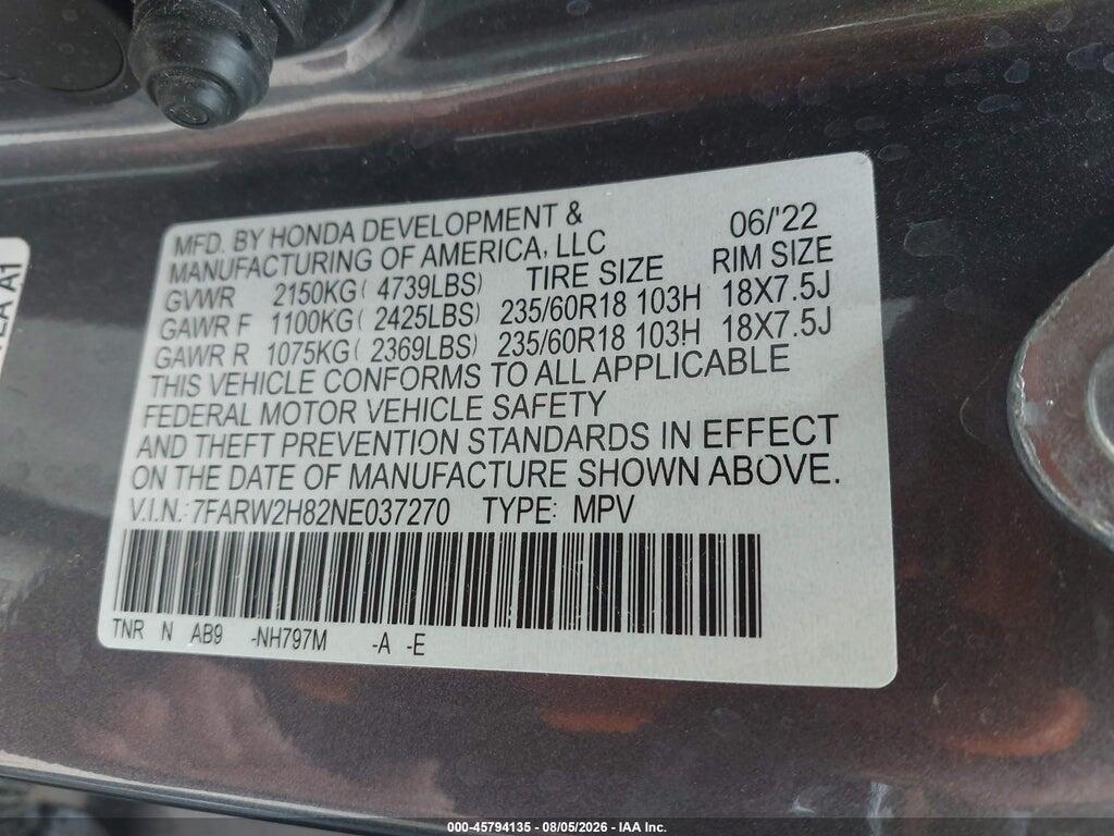 7FARW2H82NE037270 2022 HONDA CR-V photo no. 9