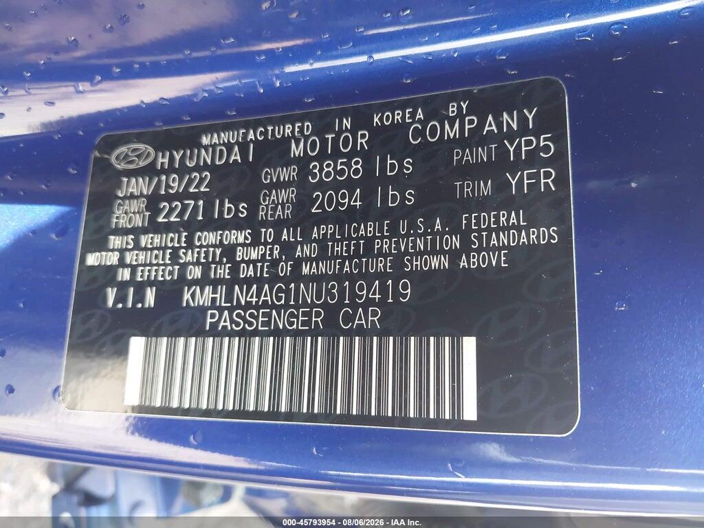 KMHLN4AG1NU319419 2022 HYUNDAI ELANTRA photo no. 9
