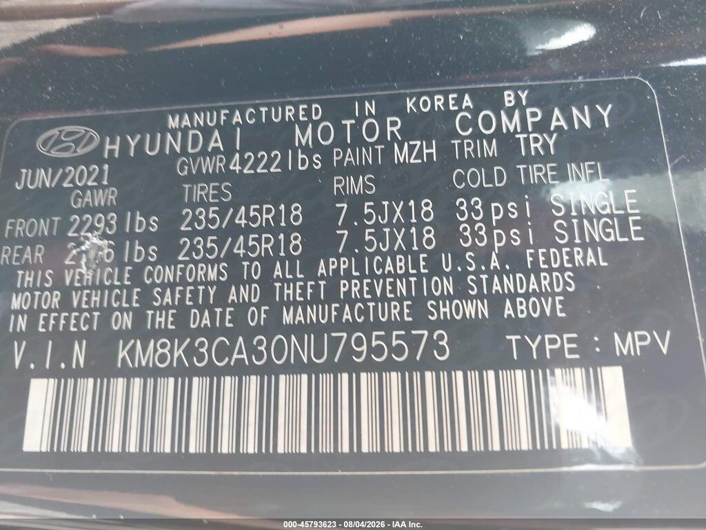 KM8K3CA30NU795573 2022 HYUNDAI KONA photo no. 9