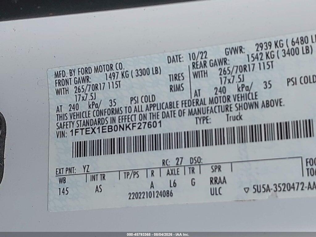 1FTEX1EB0NKF27601 2022 FORD F-150 photo no. 9