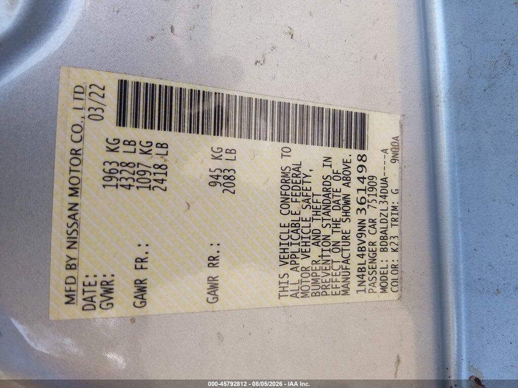 1N4BL4BV9NN361498 2022 NISSAN ALTIMA photo no. 9