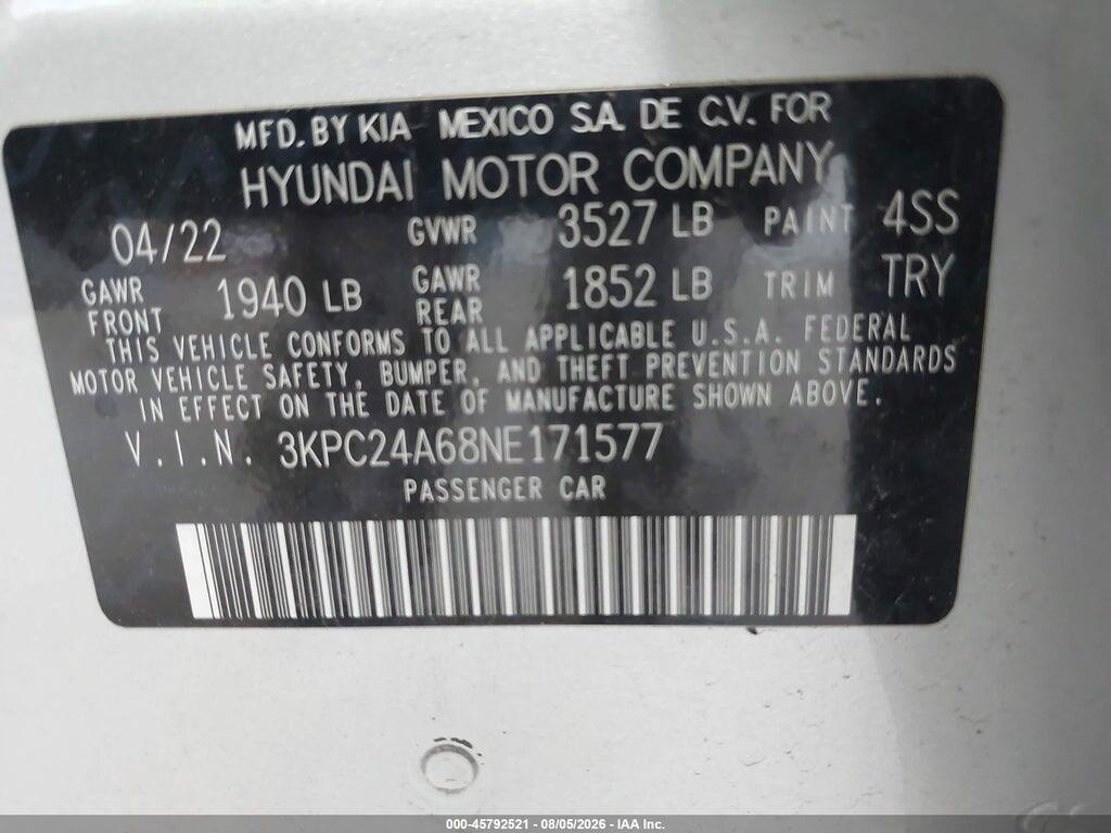 3KPC24A68NE171577 2022 HYUNDAI ACCENT photo no. 9