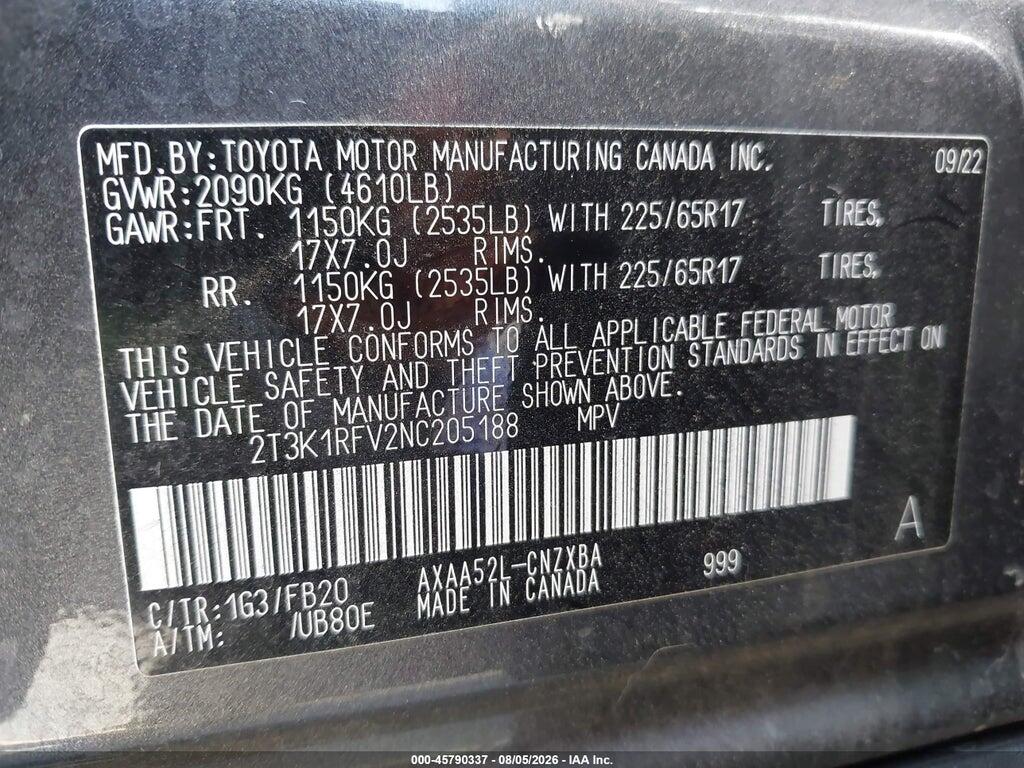 2T3K1RFV2NC205188 2022 TOYOTA RAV4 photo no. 9