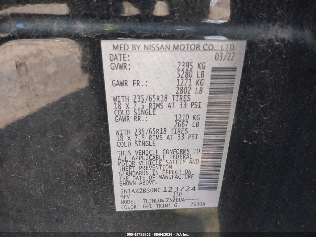 5N1AZ2BS0NC123724 2022 NISSAN MURANO photo no. 9