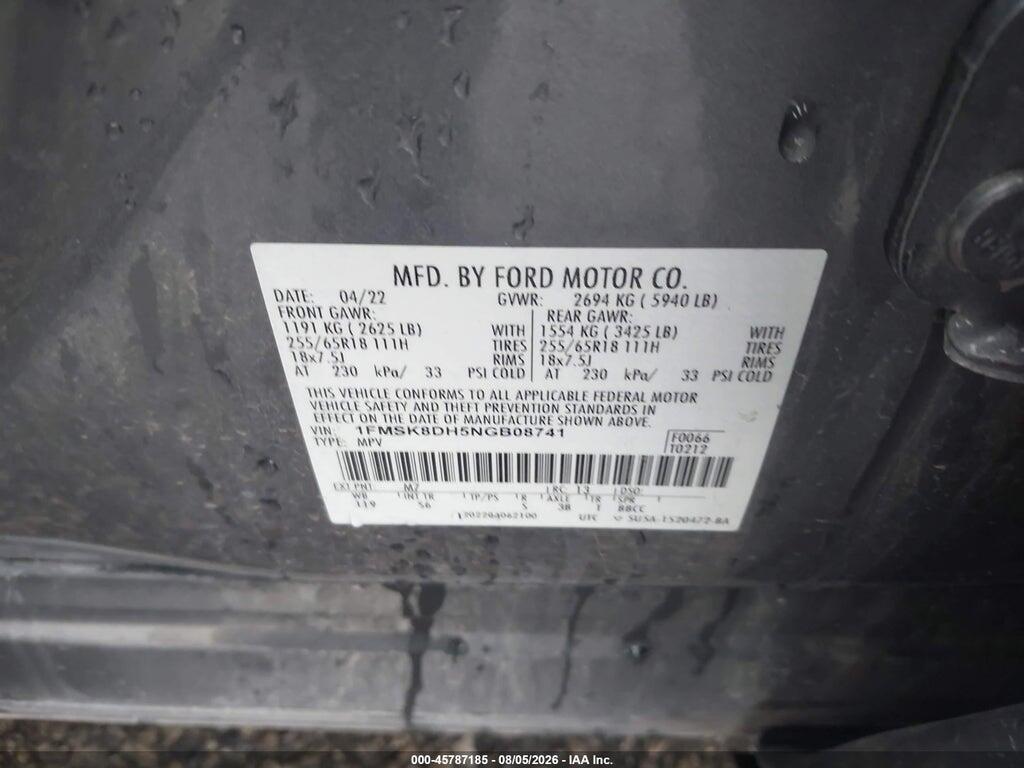 1FMSK8DH5NGB08741 2022 FORD EXPLORER photo no. 9