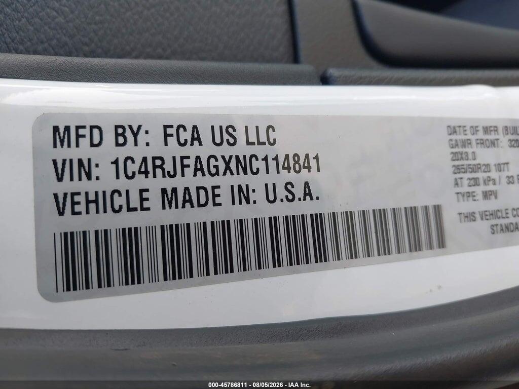 1C4RJFAGXNC114841 2022 JEEP GRAND CHEROKEE WK photo no. 9