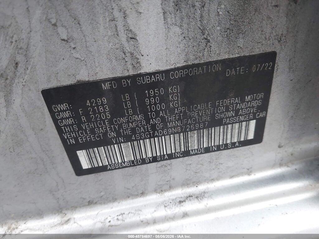 4S3GTAD69N3726987 2022 SUBARU IMPREZA photo no. 9