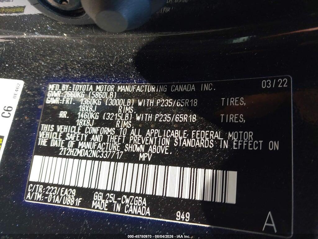 2T2HZMDA2NC337717 2022 LEXUS RX 350 photo no. 9
