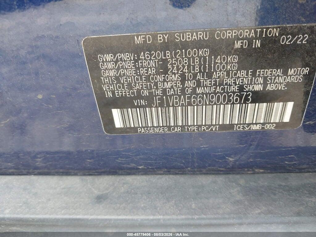 JF1VBAF66N9003673 2022 SUBARU WRX photo no. 9