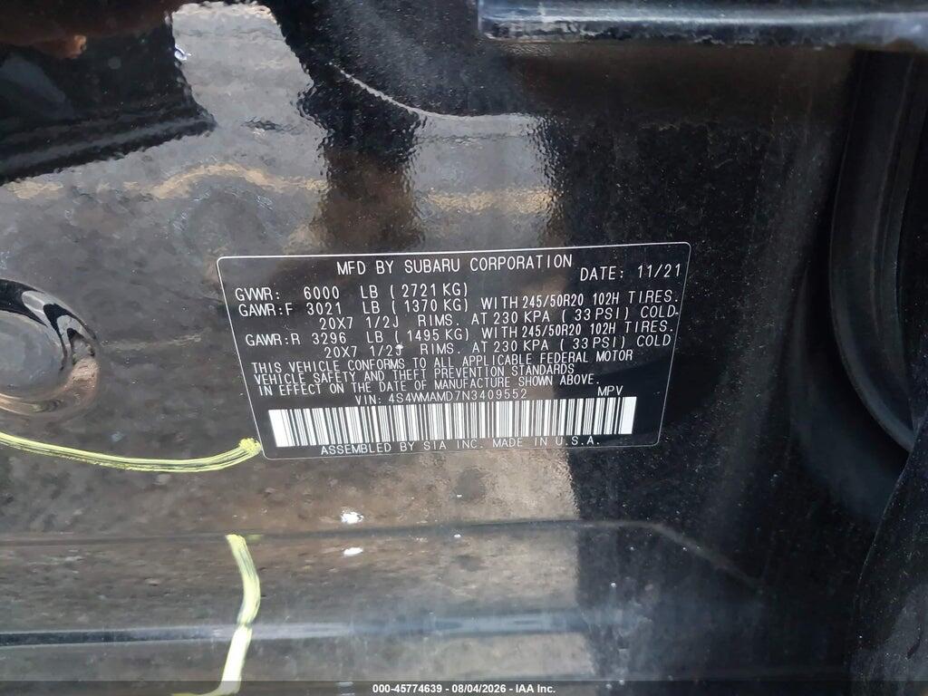 4S4WMAMD7N3409552 2022 SUBARU ASCENT photo no. 9